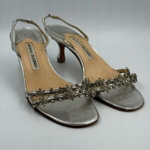 Manolo Blahnik Silver Crystal Double Strap Heels Size 39